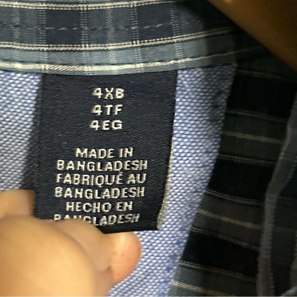 Chaps Stretch Men’s 4XB Blue Plaid Button Front Shirt Cotton Blend Long Sleeve - Picture 9 of 12